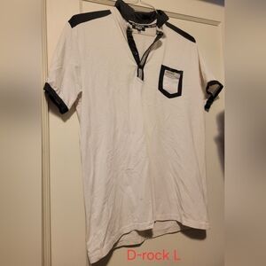 White Polo with Black Trim and Pocket Detail